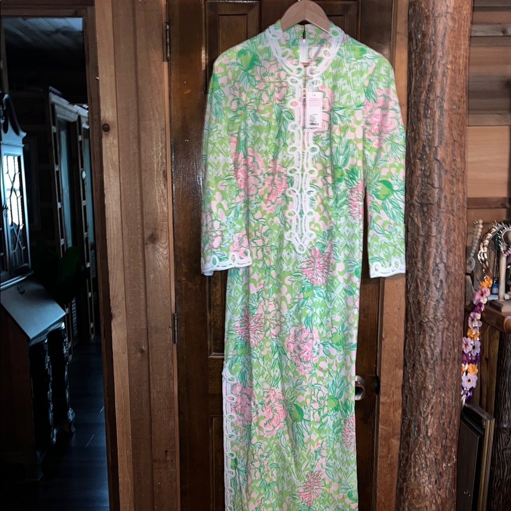Lilly Pulitzer Green and Pink Maxi Dress